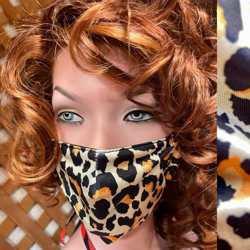 Chic NWOT Silky LEOPARD Print & Black REVERSIBLE FACE MASK O/S